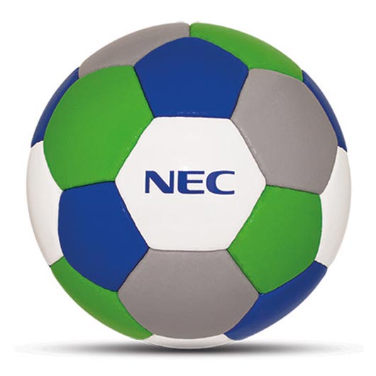 Werbeball NEC Corporation vierfarbig blau grün weiß grau