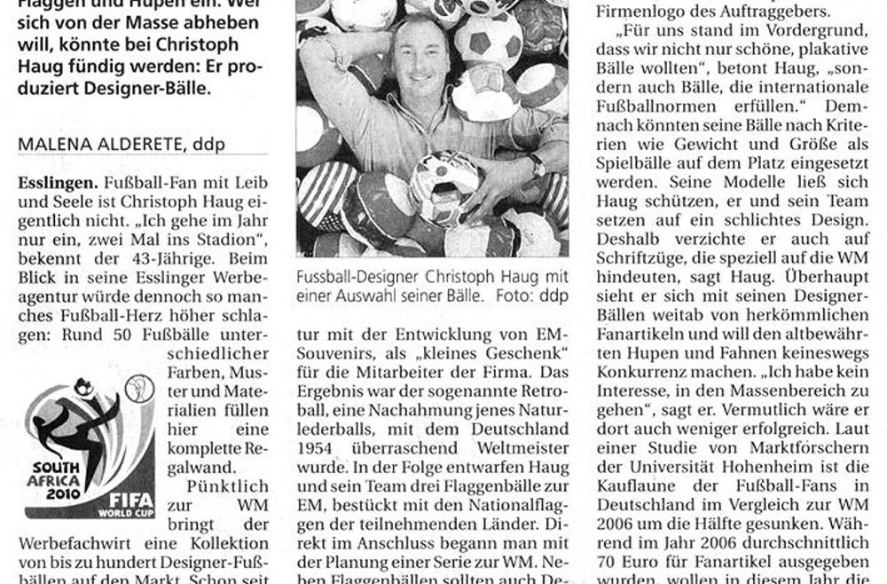WM-Fanartikel vom Designer Südwest Presse