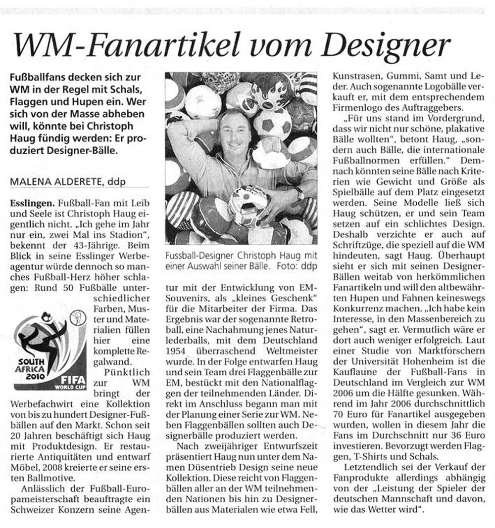 WM-Fanartikel vom Designer Südwest Presse