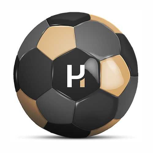 Werbeball Haug und Partner vierfarbiger Fußball mit Logo