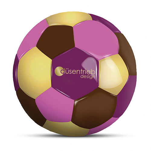 Werbeball Schokoladenfabrik vierfarbiger Fußball mit Logo