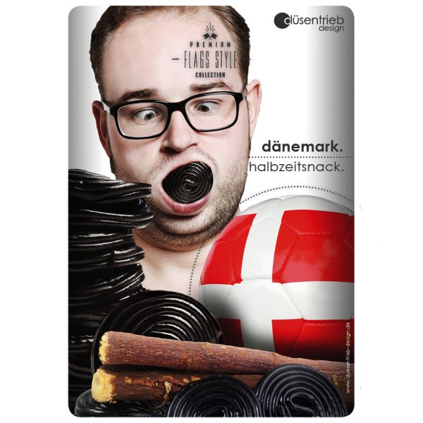 Plakat Dänemark Halbzeitsnack Mann mit Lakritze