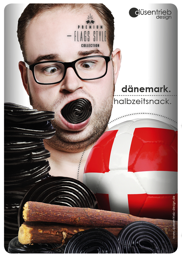 Plakat Dänemark Halbzeitsnack Mann mit Lakritze