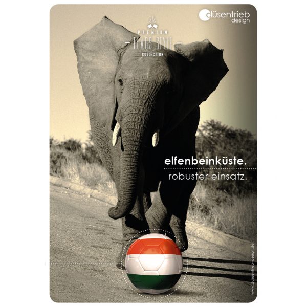 Plakat Elfenbeinküste robuster Einsatz Elefant und Länderfußball