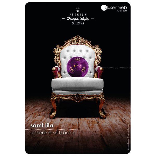 Plakat König unsere Ersatbank Desingball lila aus samt auf Thron