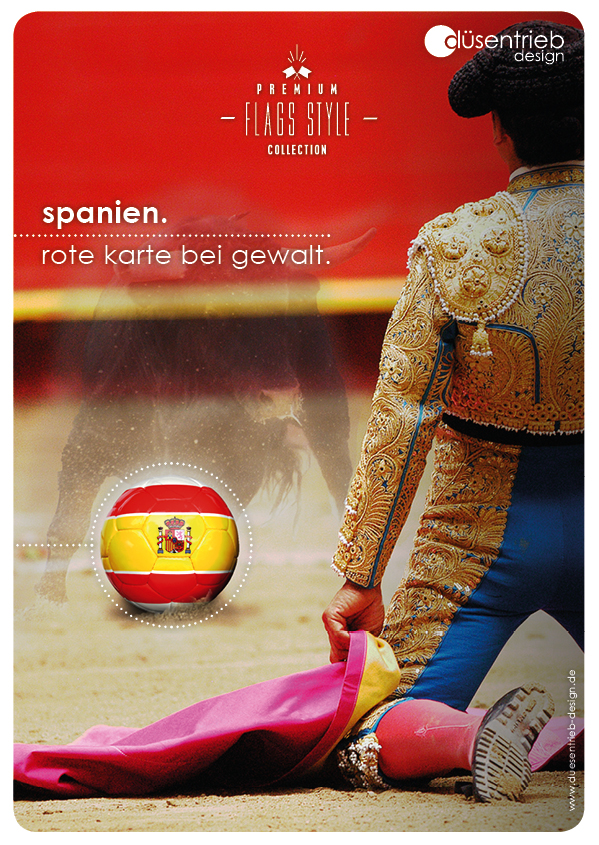 Plakat Spanien rote Karte bei Gewalt Fußball in Stierkampf